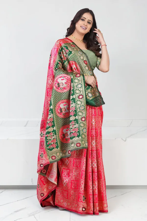 Pink_Green_Jacquard_Silk_Premium_Saree_For_Women