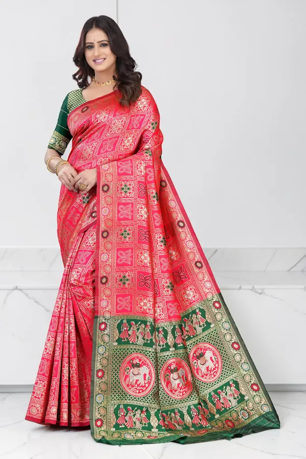Pink_Green_Jacquard_Silk_Premium_Saree_For_Women