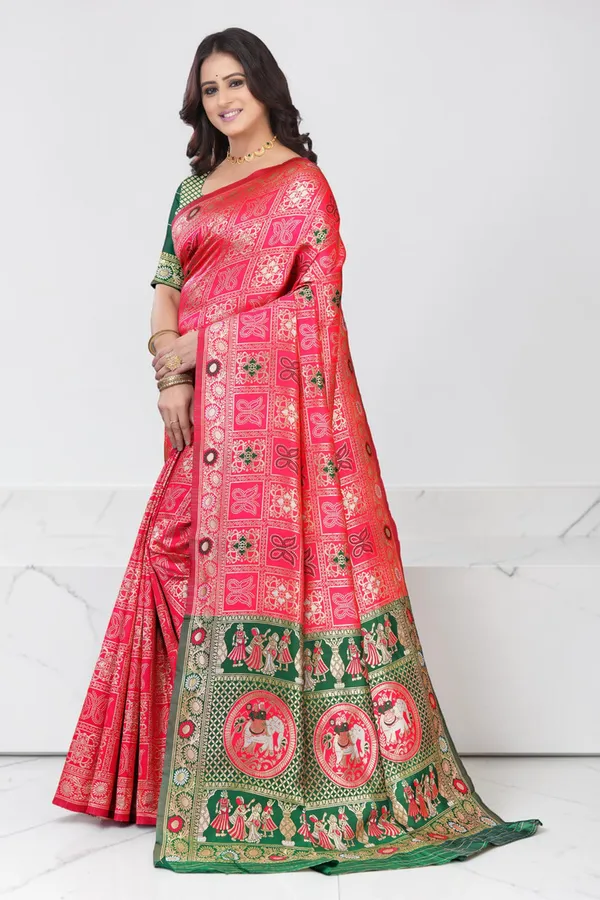 Pink_Green_Jacquard_Silk_Premium_Saree_For_Women
