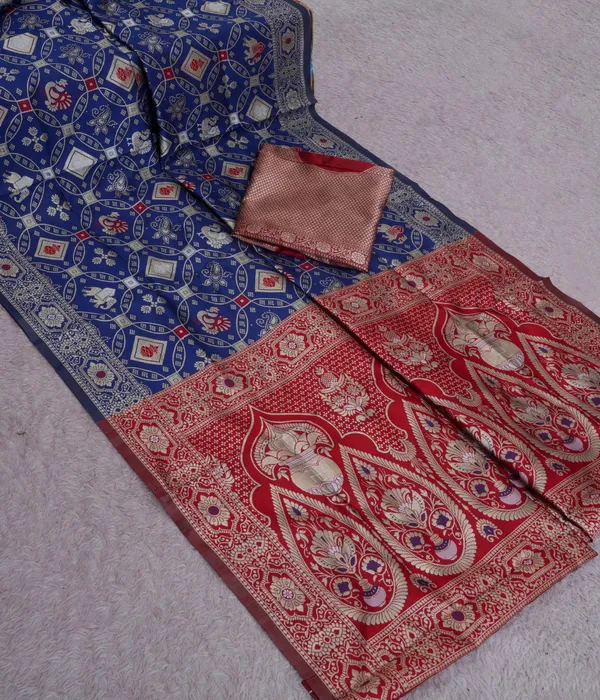 Navi_Blue_Red_Jacquard_Silk_Premium_Saree_For_Women