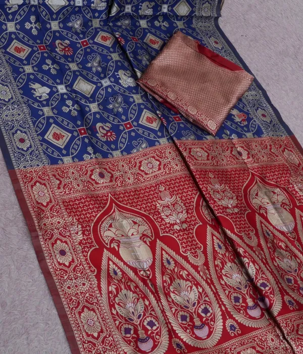 Navi_Blue_Red_Jacquard_Silk_Premium_Saree_For_Women
