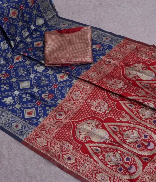 Navi_Blue_Red_Jacquard_Silk_Premium_Saree_For_Women