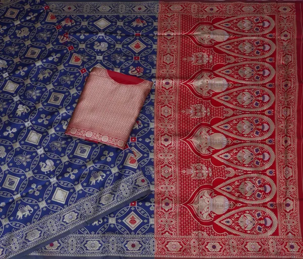 Navi_Blue_Red_Jacquard_Silk_Premium_Saree_For_Women