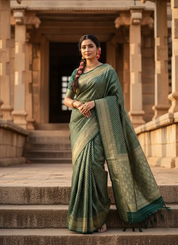 Green_Jacquard_Silk_And_Kanjivaram_Silk_Premium_Saree_For_Women