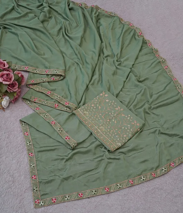 Green_Chinon_Premium_Saree_For_Women