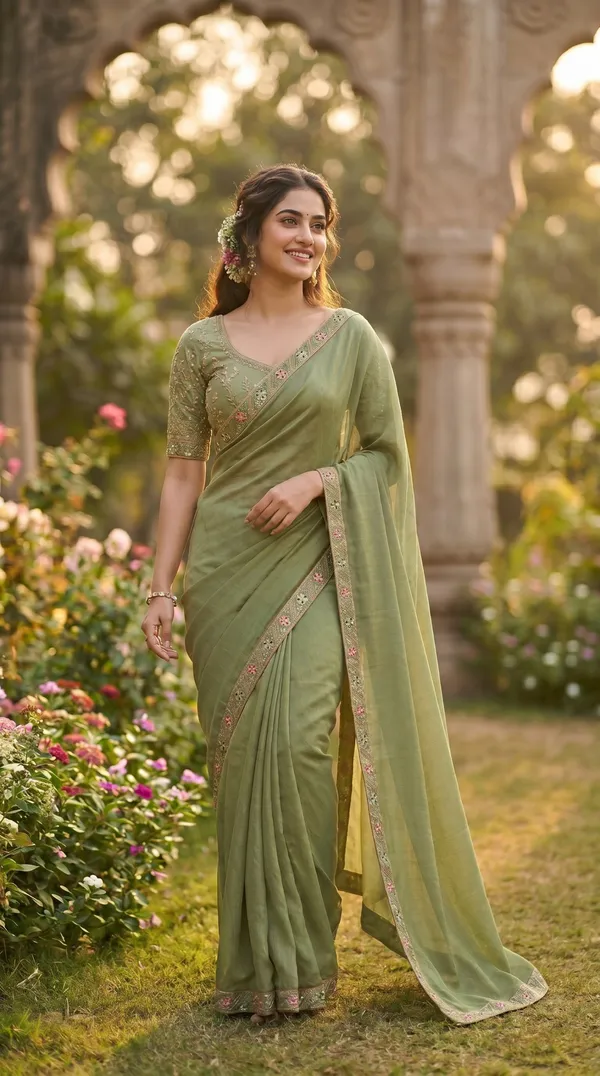 Green_Chinon_Premium_Saree_For_Women