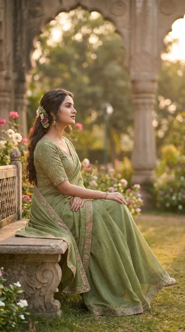 Green_Chinon_Premium_Saree_For_Women