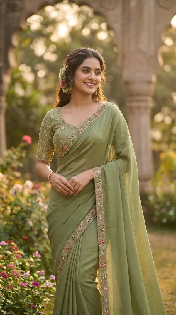 Green_Chinon_Premium_Saree_For_Women