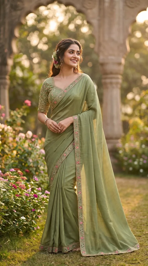 Green_Chinon_Premium_Saree_For_Women