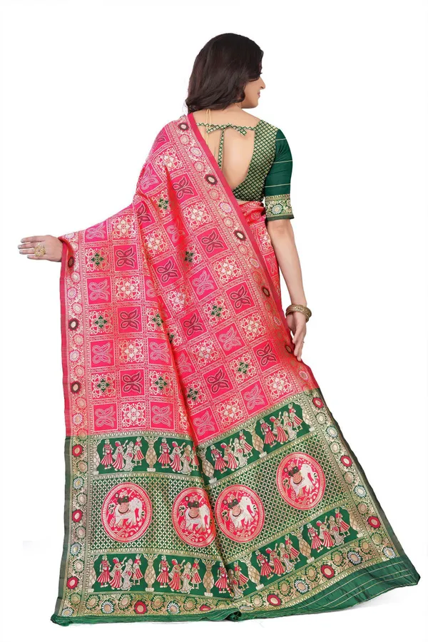 Pink_Green_Jacquard_Silk_And_Kanjivaram_Silk_Premium_Saree_For_Women