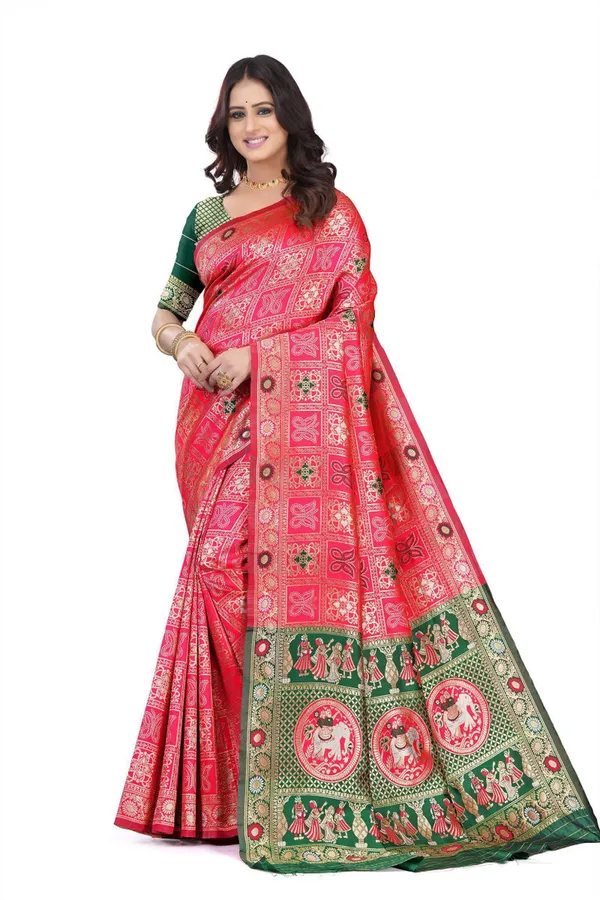 Pink_Green_Jacquard_Silk_And_Kanjivaram_Silk_Premium_Saree_For_Women