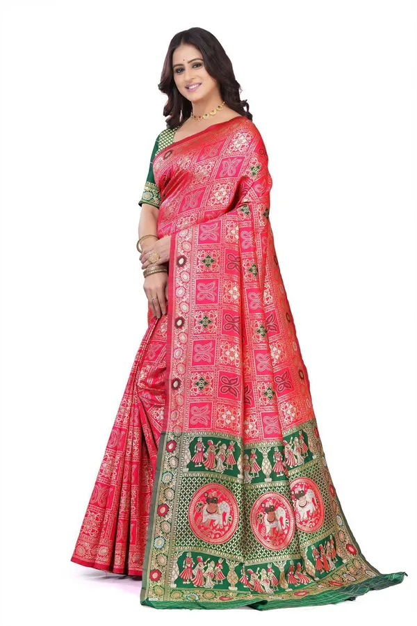 Pink_Green_Jacquard_Silk_And_Kanjivaram_Silk_Premium_Saree_For_Women