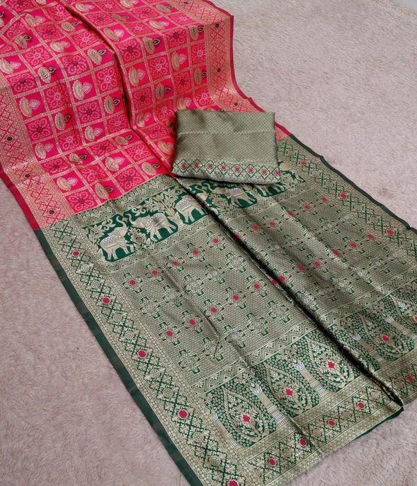 Pink_Green_Jacquard_Silk_And_Kanjivaram_Silk_Premium_Saree_For_Women