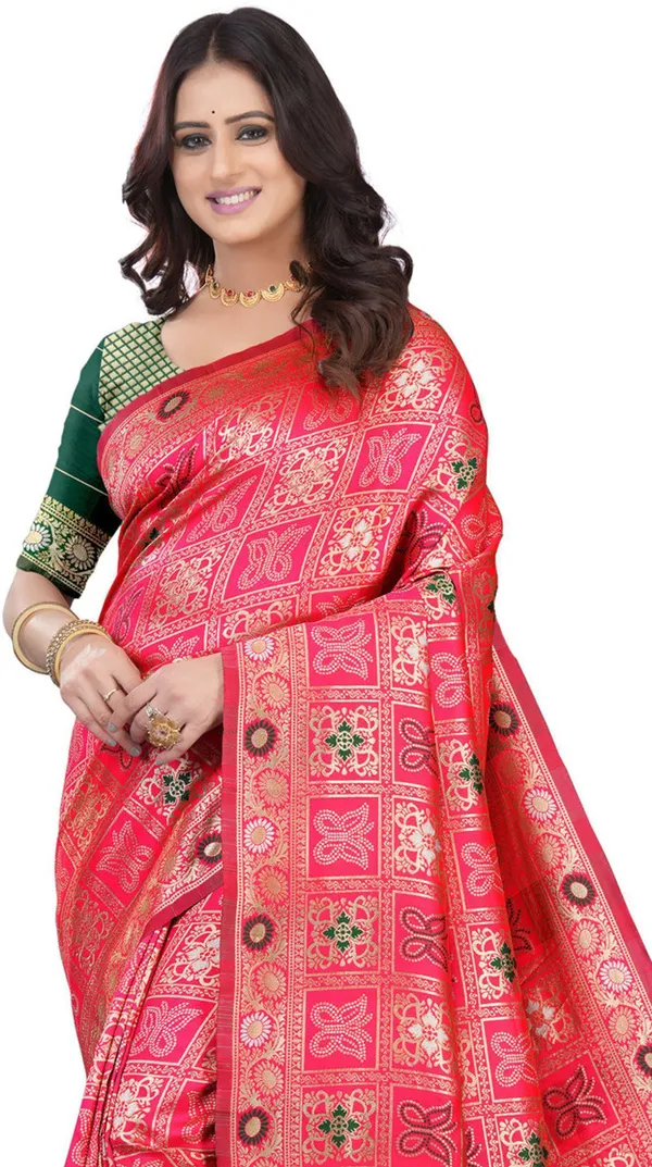 Pink_Green_Jacquard_Silk_And_Kanjivaram_Silk_Premium_Saree_For_Women