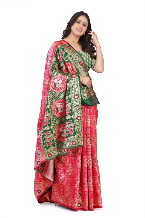 Pink_Green_Jacquard_Silk_And_Kanjivaram_Silk_Premium_Saree_For_Women