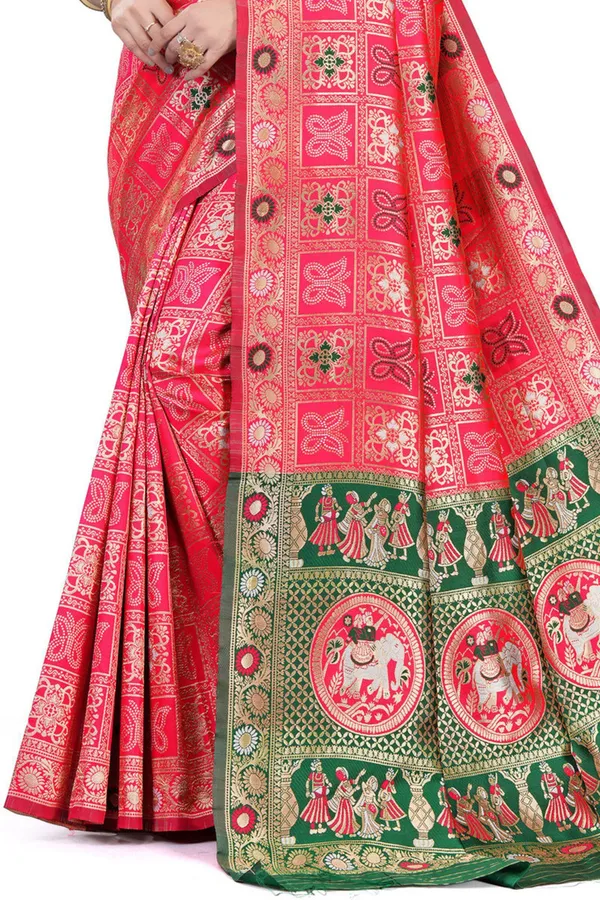 Pink_Green_Jacquard_Silk_And_Kanjivaram_Silk_Premium_Saree_For_Women