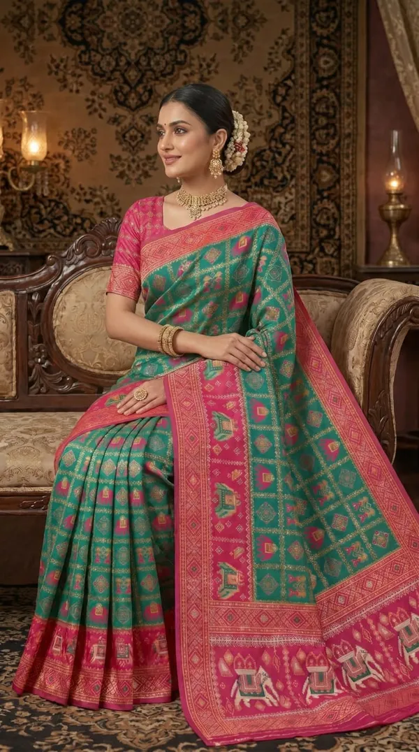 Green_Jacquard_Silk_And_Kanjivaram_Silk_Premium_Saree_For_Women