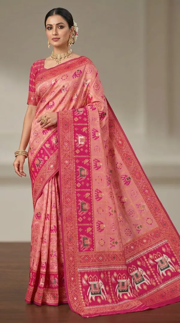 Peach_Jacquard_Silk_And_Kanjivaram_Silk_Premium_Saree_For_Women