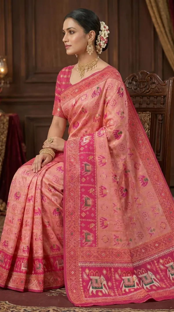 Peach_Jacquard_Silk_And_Kanjivaram_Silk_Premium_Saree_For_Women
