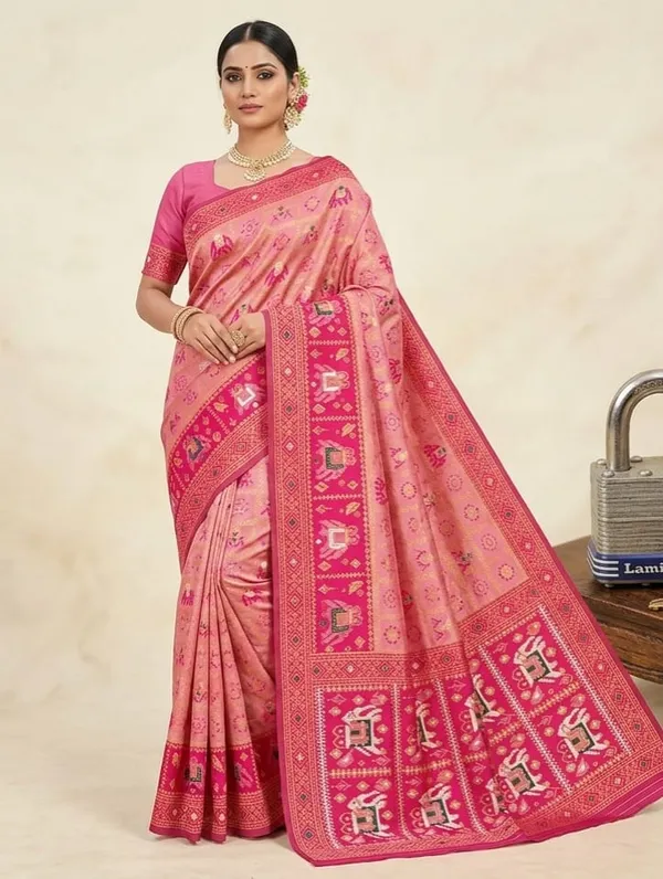 Peach_Jacquard_Silk_And_Kanjivaram_Silk_Premium_Saree_For_Women