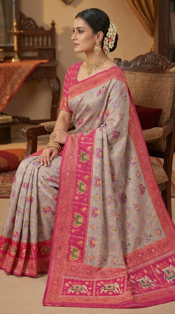 White_Jacquard_Silk_And_Kanjivaram_Silk_Premium_Saree_For_Women