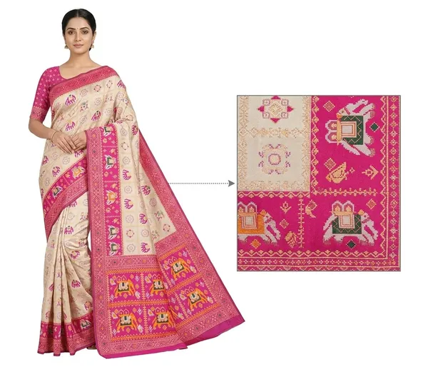 White_Jacquard_Silk_And_Kanjivaram_Silk_Premium_Saree_For_Women