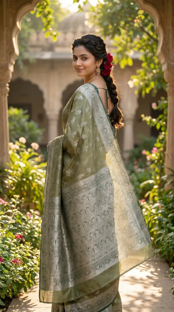 Mehendi_Jacquard_Silk_And_Kanjivaram_Silk_Premium_Saree_For_Women