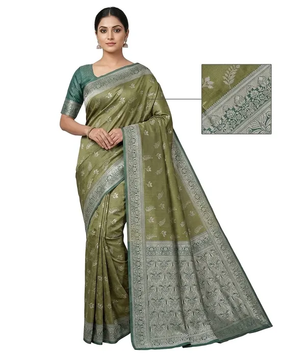 Mehendi_Jacquard_Silk_And_Kanjivaram_Silk_Premium_Saree_For_Women