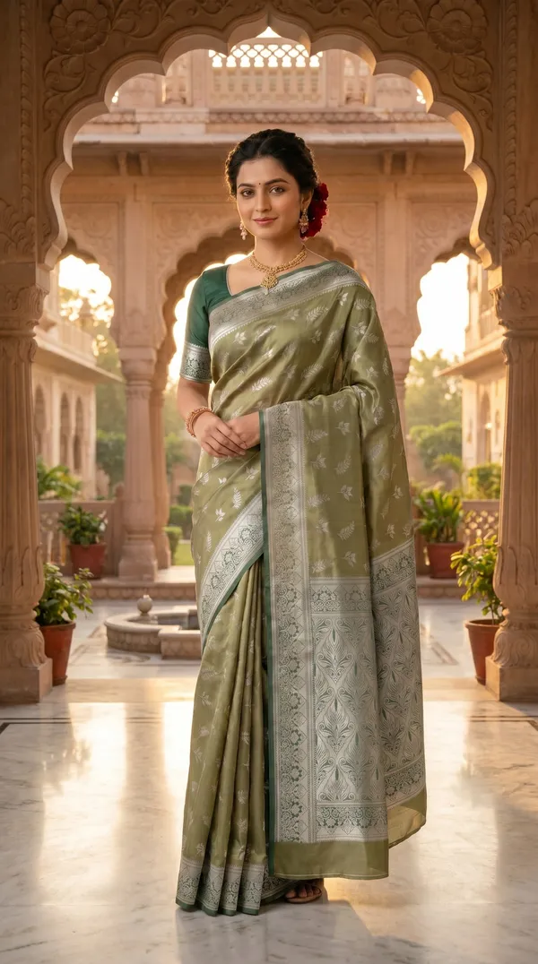 Mehendi_Jacquard_Silk_And_Kanjivaram_Silk_Premium_Saree_For_Women