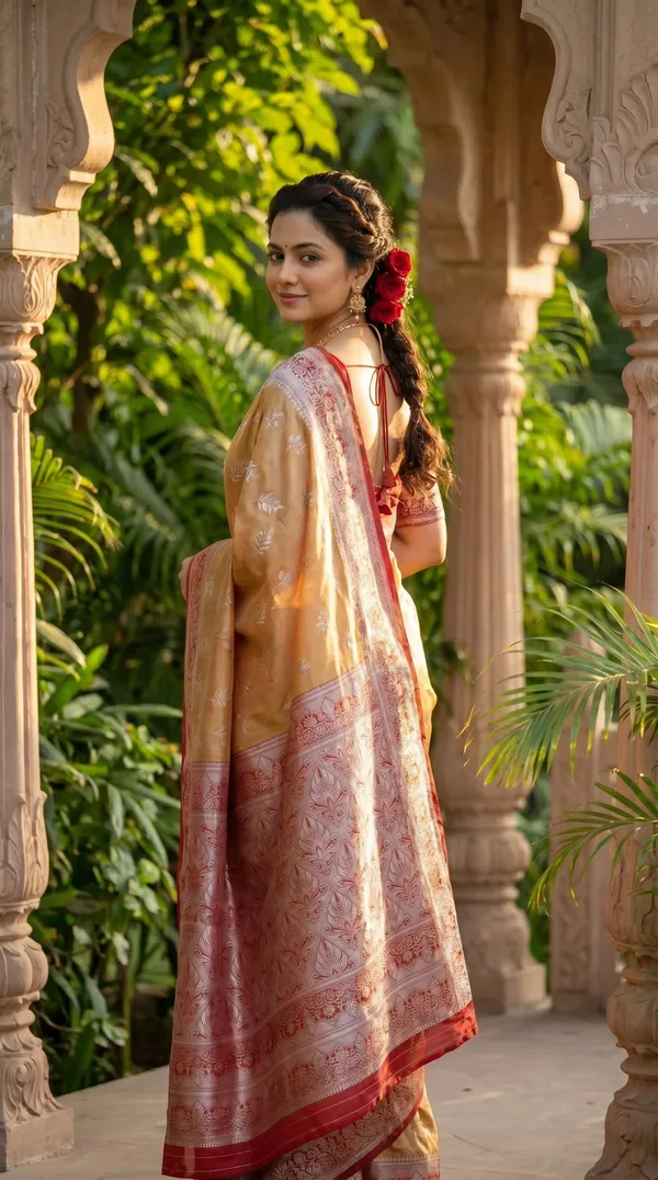 Orange_Jacquard_Silk_And_Kanjivaram_Silk_Premium_Saree_For_Women