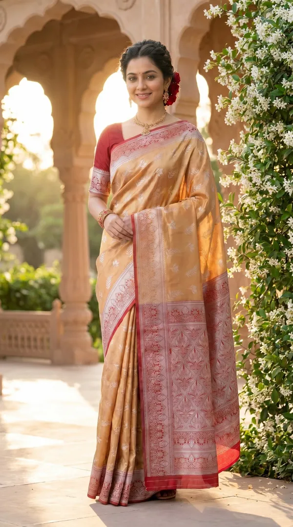 Orange_Jacquard_Silk_And_Kanjivaram_Silk_Premium_Saree_For_Women