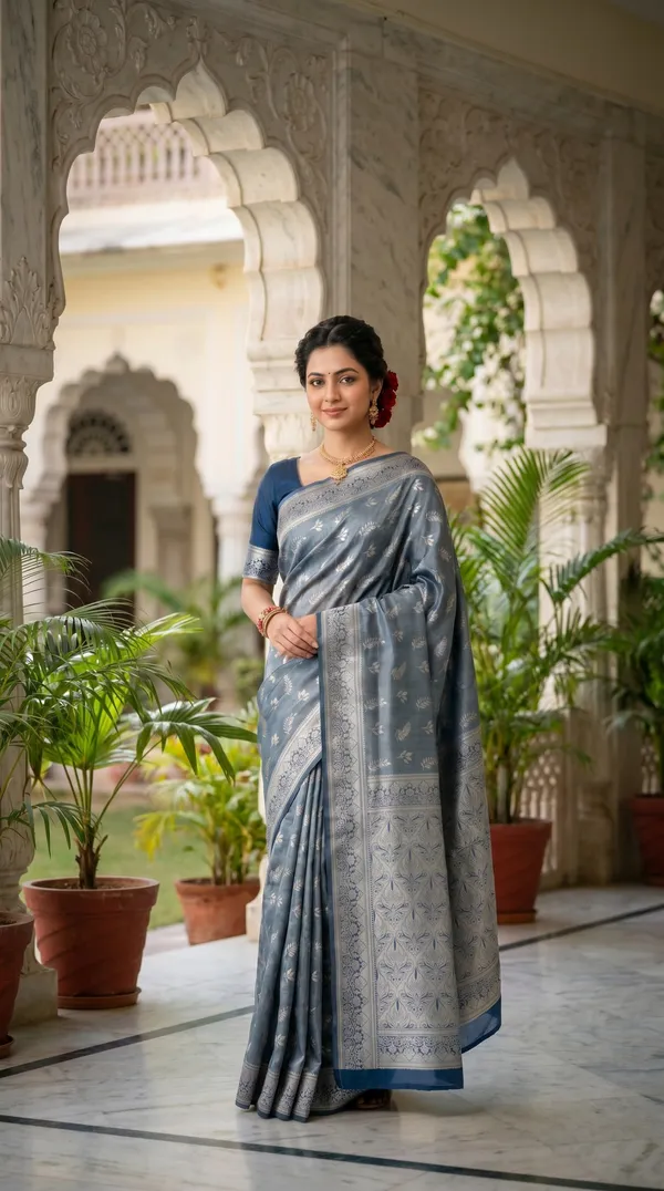 Teal_Jacquard_Silk_And_Kanjivaram_Silk_Premium_Saree_For_Women