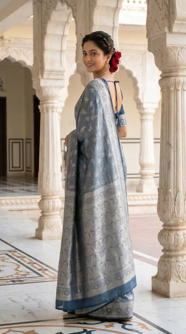 Teal_Jacquard_Silk_And_Kanjivaram_Silk_Premium_Saree_For_Women