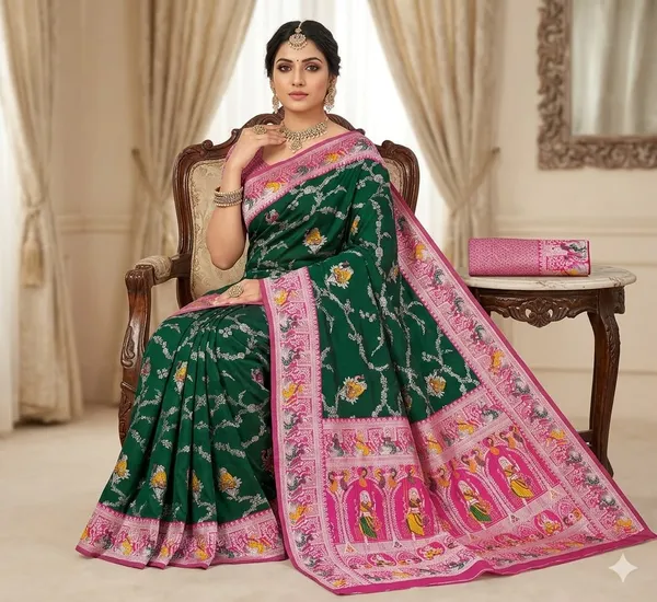 Green_Pink_Jacquard_Silk_And_Kanjivaram_Silk_Premium_Saree_For_Women