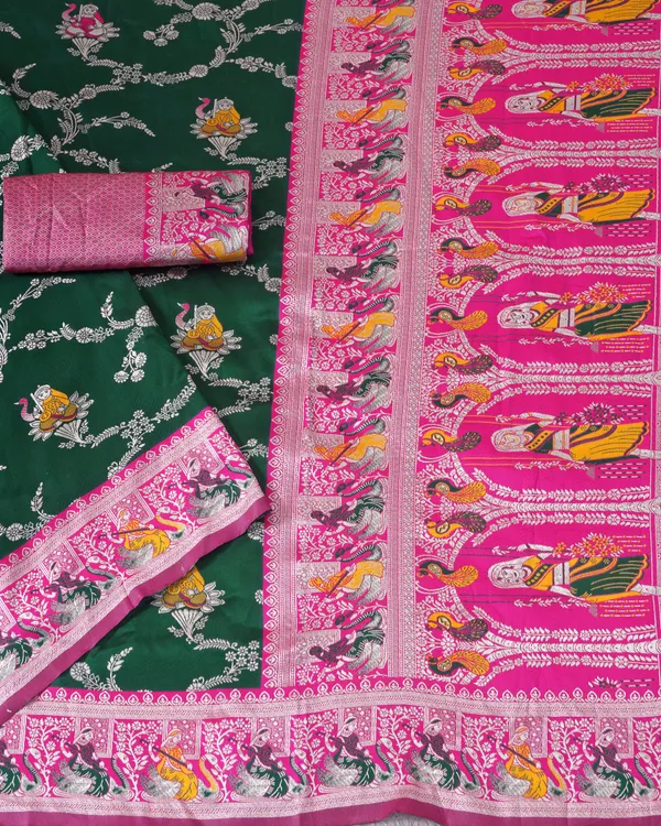 Green_Pink_Jacquard_Silk_And_Kanjivaram_Silk_Premium_Saree_For_Women