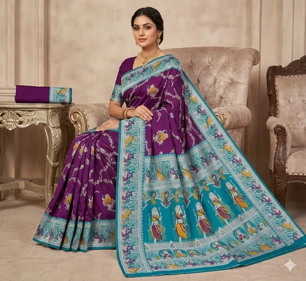 Wine_Sky_Blue_Jacquard_Silk_And_Kanjivaram_Silk_Premium_Saree_For_Women