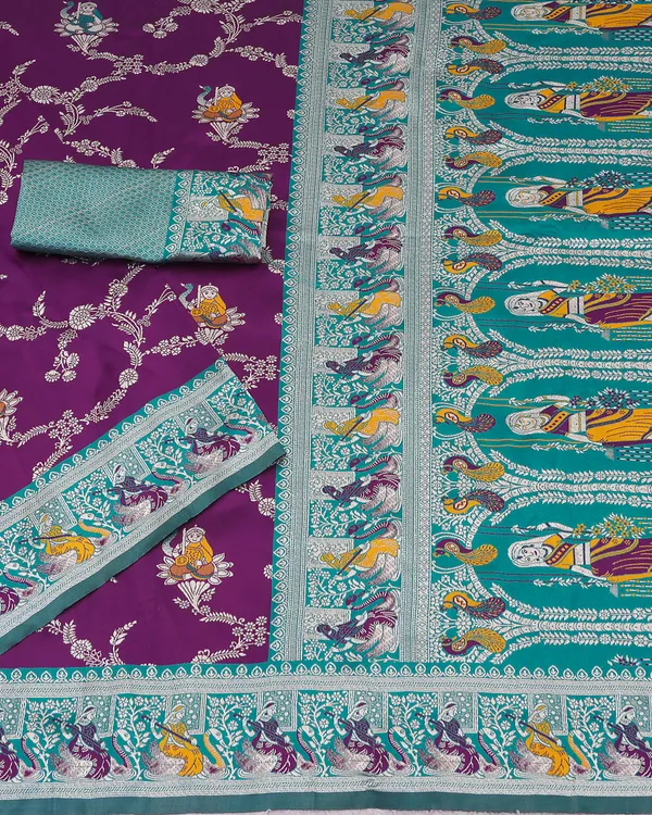 Wine_Sky_Blue_Jacquard_Silk_And_Kanjivaram_Silk_Premium_Saree_For_Women