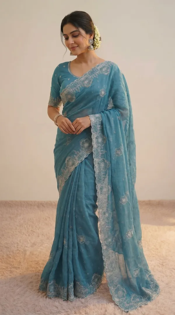 Sky_Blue_Vichitra_Premium_Saree_For_Women