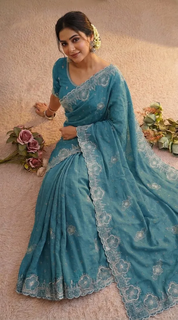 Sky_Blue_Vichitra_Premium_Saree_For_Women