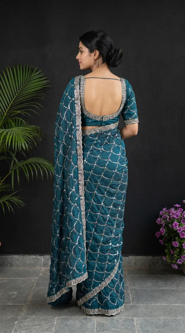 Teal_Blue_Fandy_Satin_Premium_Saree_For_Women