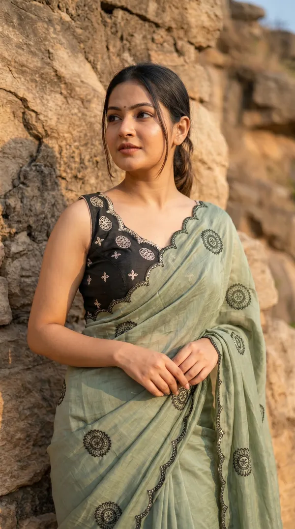 Olive_Green_Chinon_Premium_Saree_For_Women