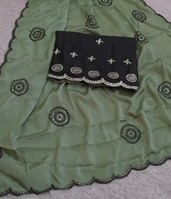 Olive_Green_Chinon_Premium_Saree_For_Women
