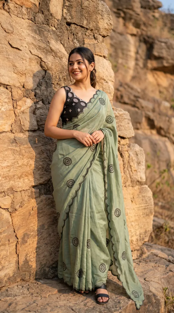 Olive_Green_Chinon_Premium_Saree_For_Women