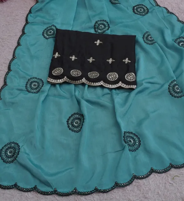 Teal_Blue_Chinon_Premium_Saree_For_Women
