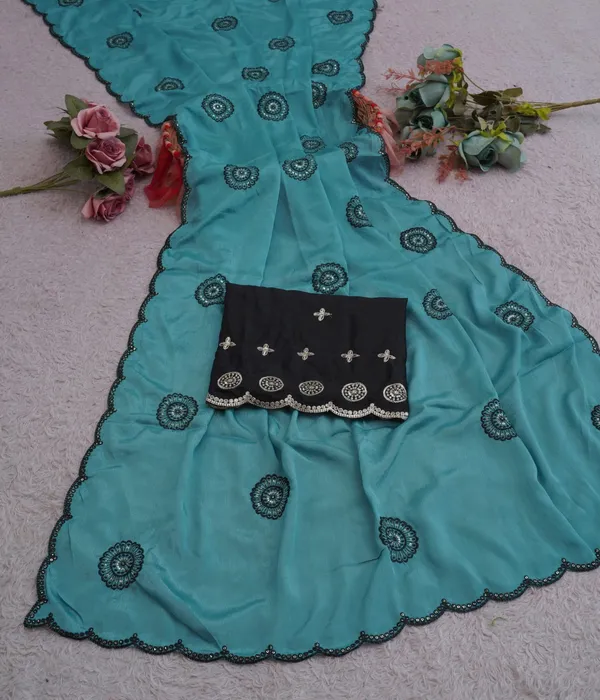 Teal_Blue_Chinon_Premium_Saree_For_Women