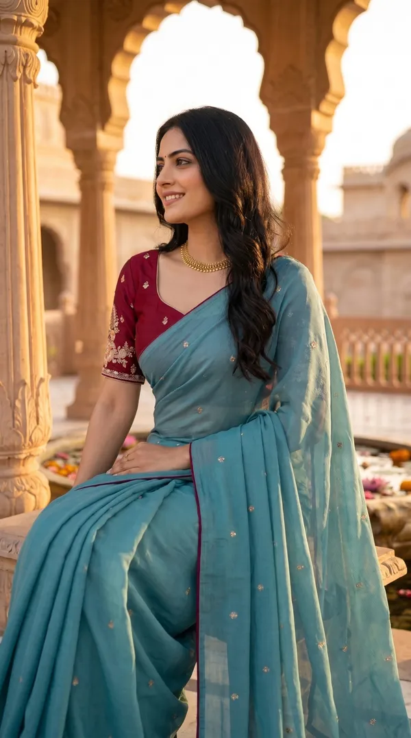 Blue_Chinon_Premium_Saree_For_Women