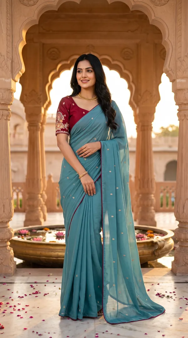Blue_Chinon_Premium_Saree_For_Women