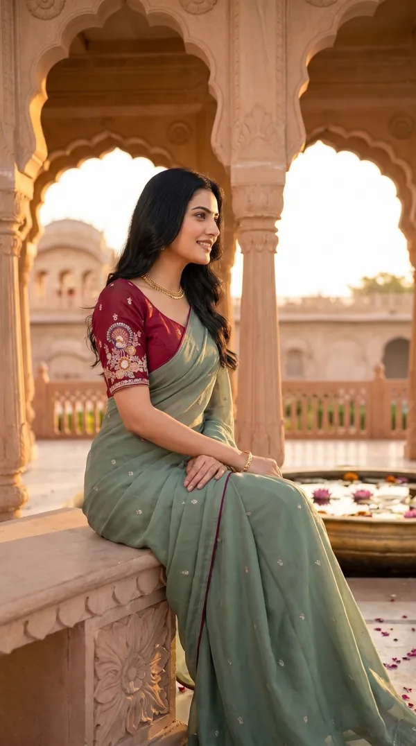 Green_Chinon_Premium_Saree_For_Women