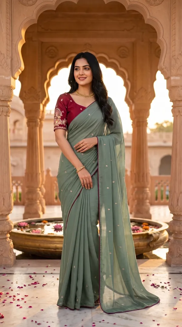 Green_Chinon_Premium_Saree_For_Women
