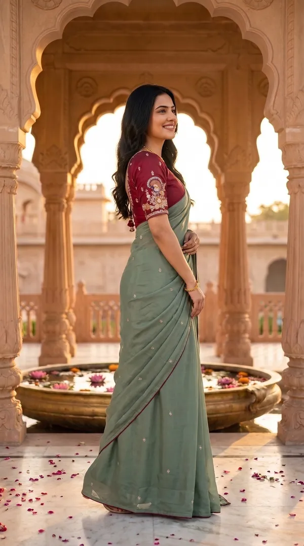 Green_Chinon_Premium_Saree_For_Women